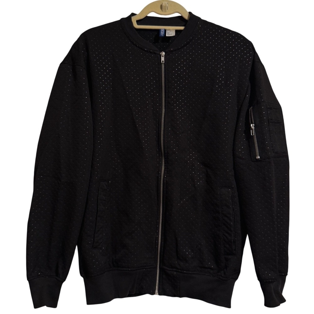HM Divided Mens Black Perforated Bomber Jacket Full Zip Utility Pocket Size S